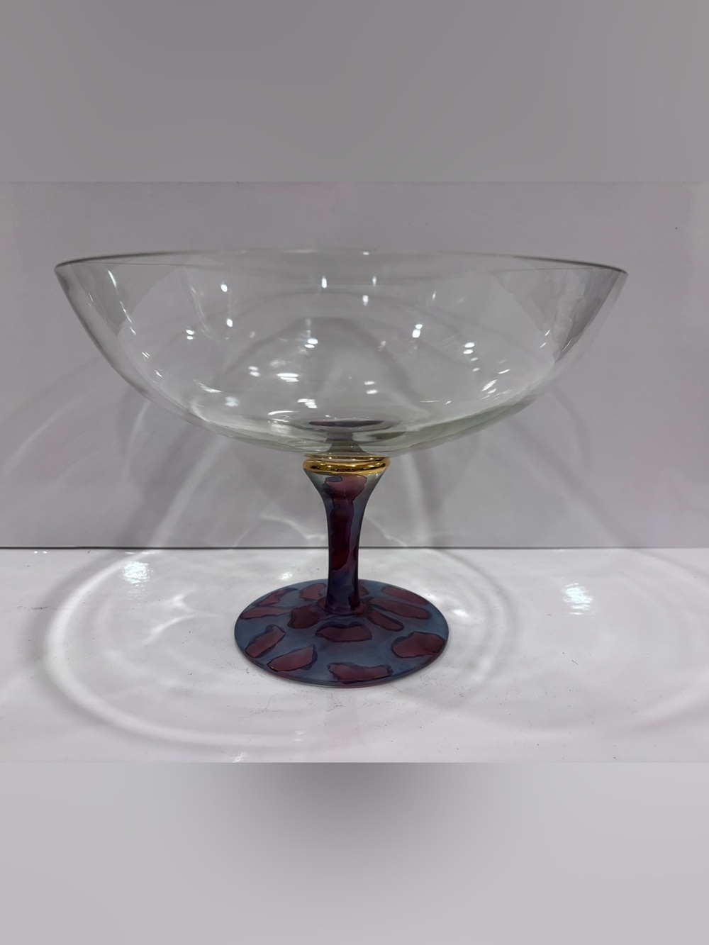 KROSNO Glasswrks Tri-Color Pedestal Compote Bowl/Candy  Made in Poland 10” Diam.
